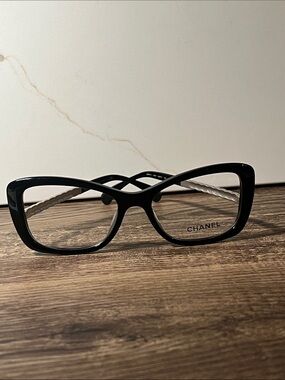 Authentic CHANEL Black Glasses with quilted Silver Temples 3358-A c.501